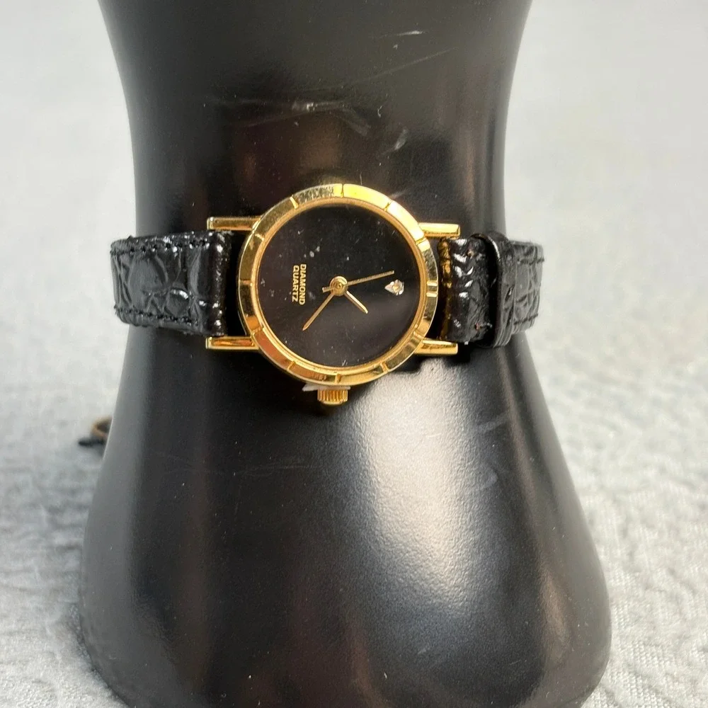 Generation Diamond Quartz Watch Gold Tone Black Dial Genuine Diamond Japan Movt